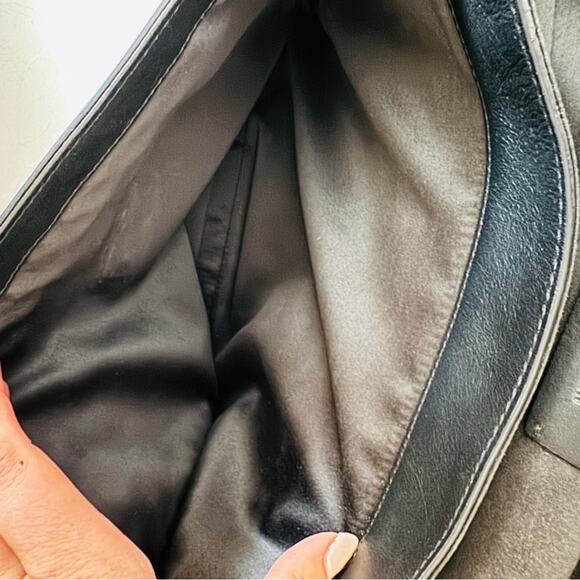 COLE HAAN Black Leather Warner Briefcase Travel Bag Zipper Pocket Laptop Case - Picture 12 of 16